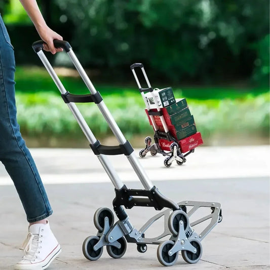 Stair Climb Pushcart Heavy Object Handling All Terrain Stair Climbing Trolley Portable Aluminum Alloy Shopping Folding Trolley